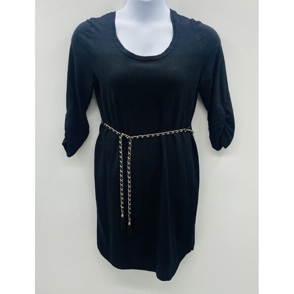 NY Collection Womens Size Large 3/4 Sleeve Sweater Dress with Chain Belt Black - Picture 1 of 7